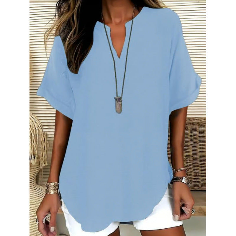 👕Fashion Loose Solid Color Short Sleeve Top
