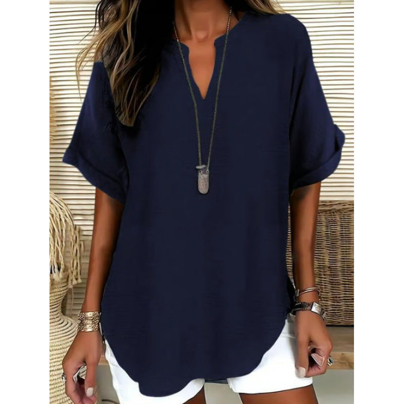 👕Fashion Loose Solid Color Short Sleeve Top