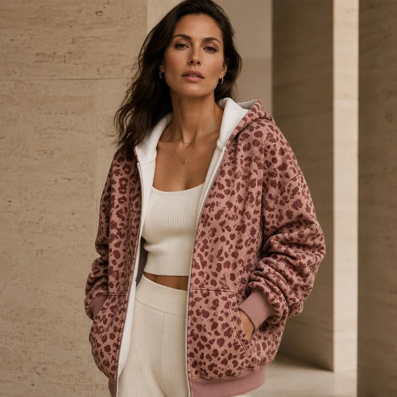 🐆 Wild Detail, Easy Style | Women's Leopard Print Zip-Up Hoodie