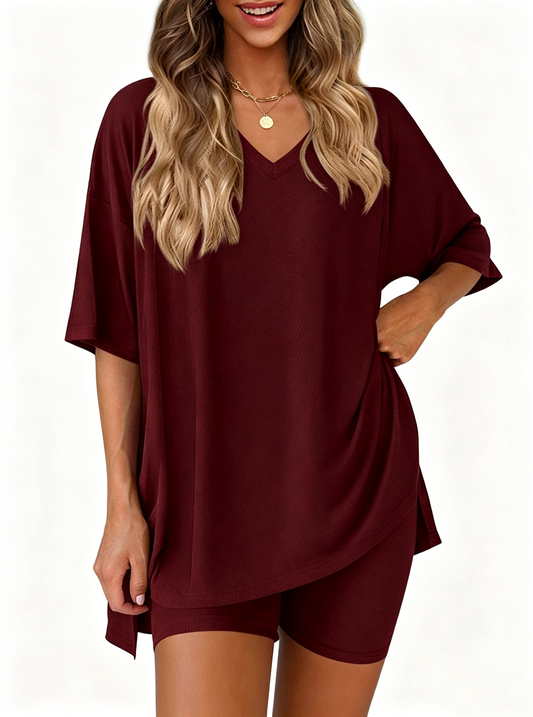 Effortless Summer Lounge Set Oversized Tee + Biker Shorts