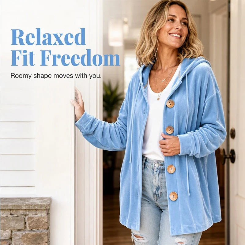 Loose Velvet Hooded Cardigan