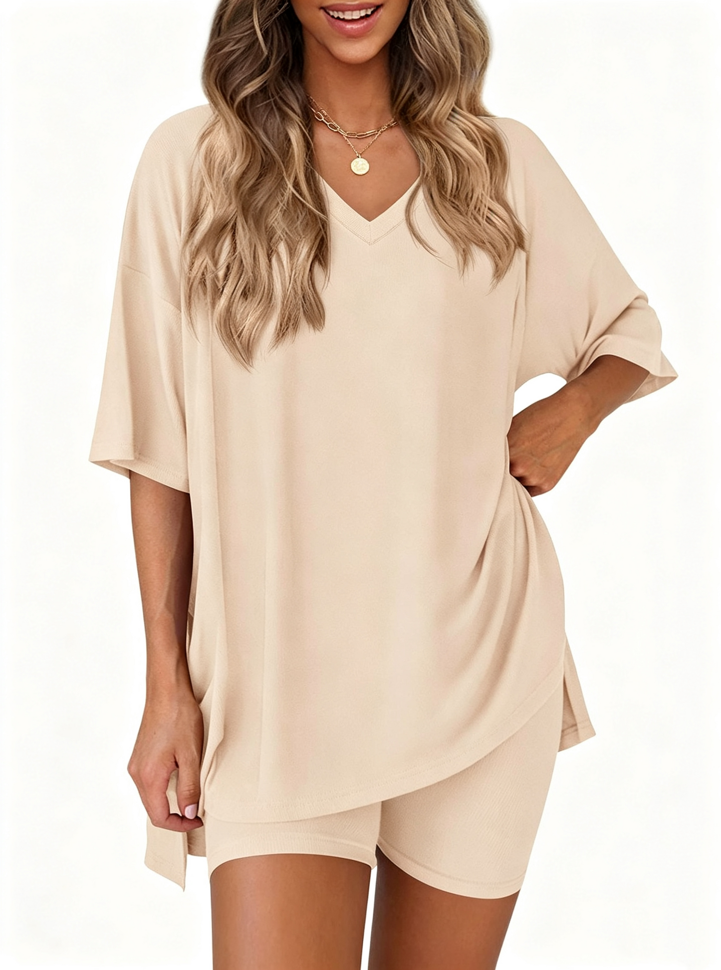 Effortless Summer Lounge Set Oversized Tee + Biker Shorts