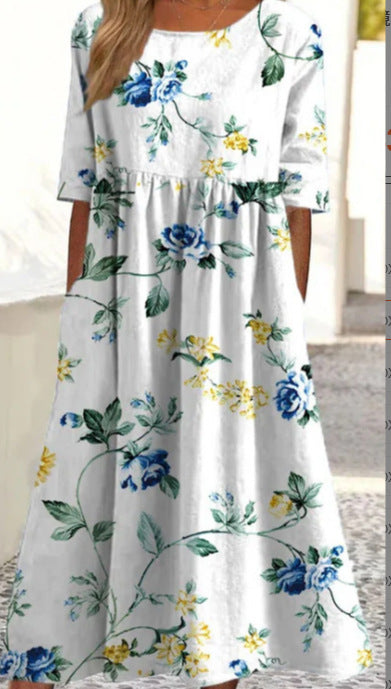 ✨Trending Now 👗 Women's Short Sleeve Printed Dress with Pockets