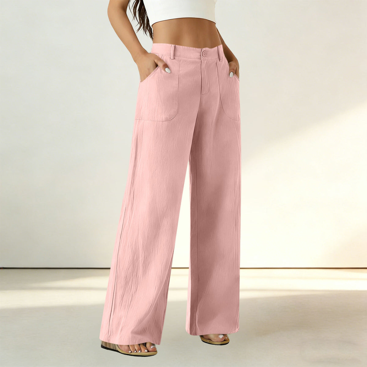 High-Waisted Straight-Leg Pants with Roomy Pockets / All-Day Comfort with a Clean, Refined Look