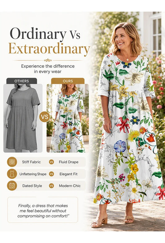 ✨Trending Now 👗 Women's Short Sleeve Printed Dress with Pockets