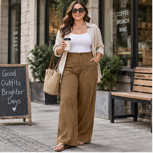 High-Waisted Straight-Leg Pants with Roomy Pockets / All-Day Comfort with a Clean, Refined Look