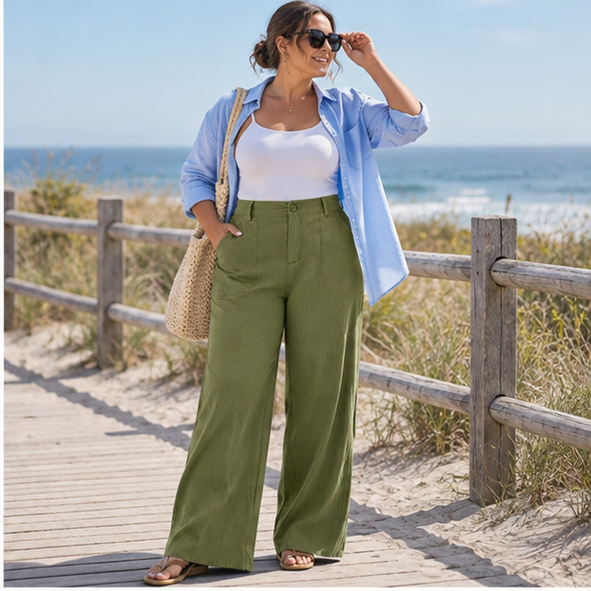 High-Waisted Straight-Leg Pants with Roomy Pockets / All-Day Comfort with a Clean, Refined Look