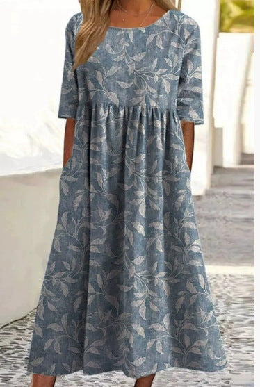 ✨Trending Now 👗 Women's Short Sleeve Printed Dress with Pockets