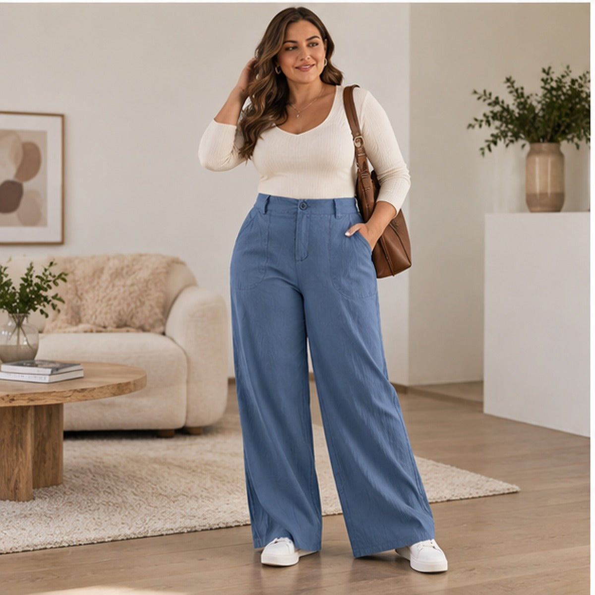 High-Waisted Straight-Leg Pants with Roomy Pockets / All-Day Comfort with a Clean, Refined Look