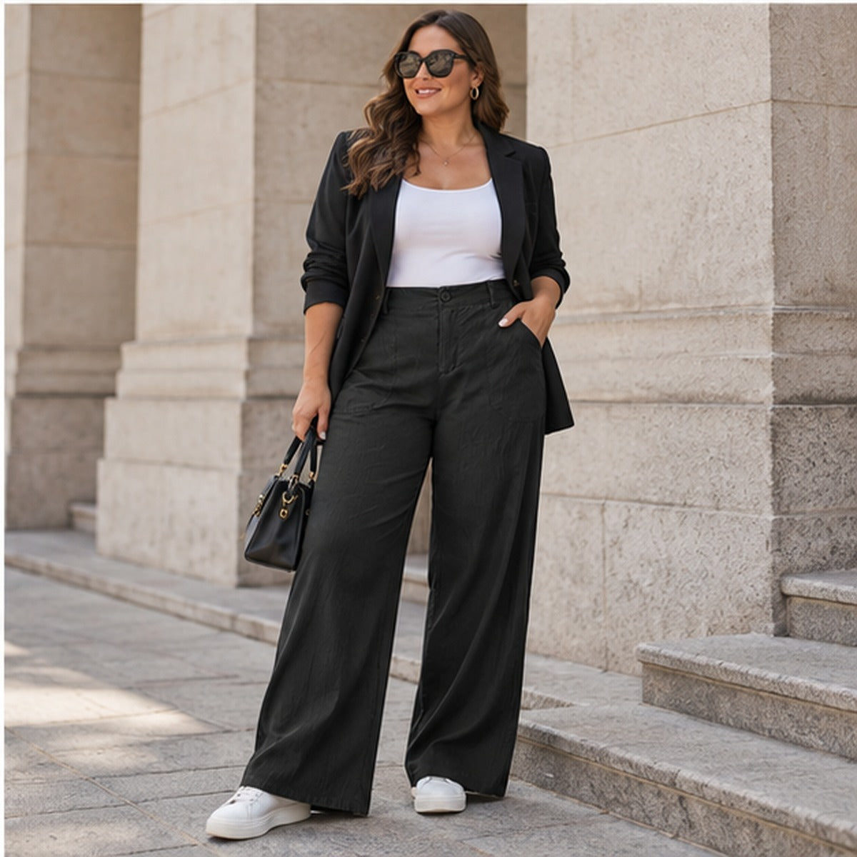 High-Waisted Straight-Leg Pants with Roomy Pockets / All-Day Comfort with a Clean, Refined Look
