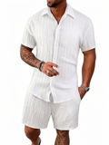 Casual Vertical Texture Short Sleeve Set For Men ☀️