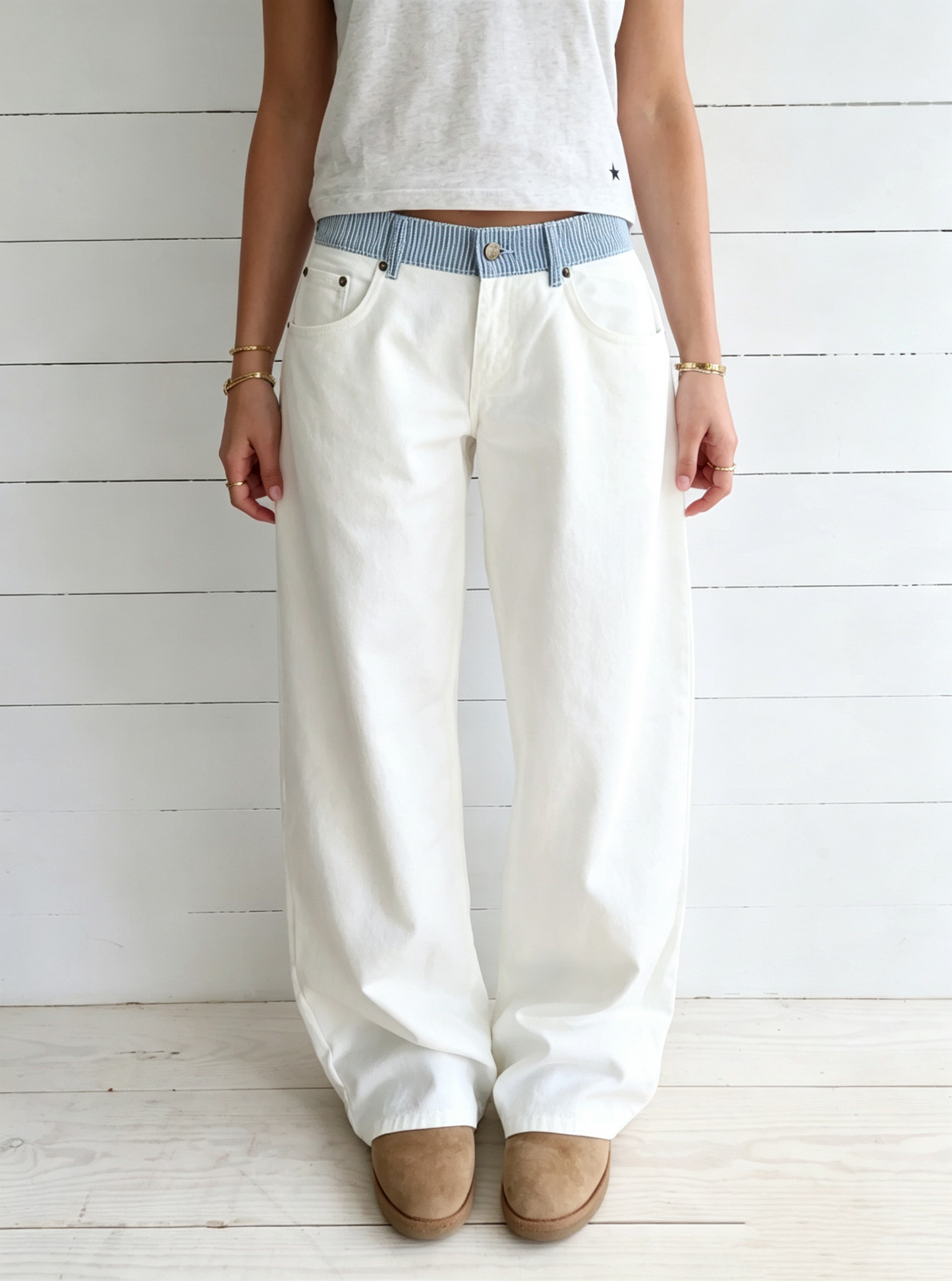 Women's Striped Low-Waisted Loose Jeans