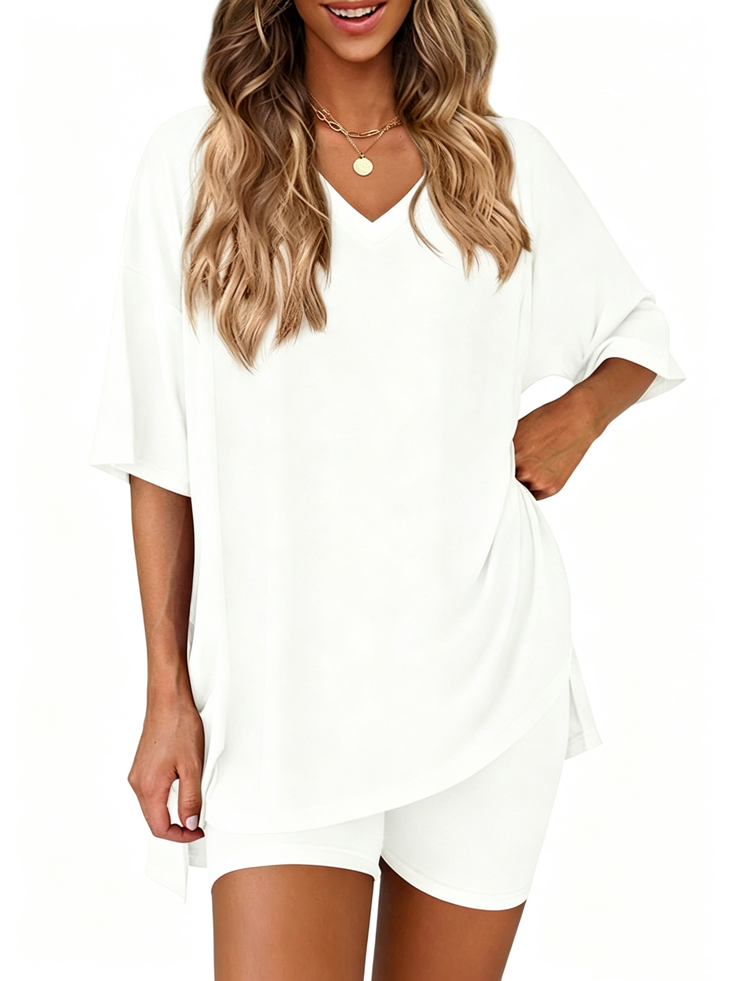 Effortless Summer Lounge Set Oversized Tee + Biker Shorts