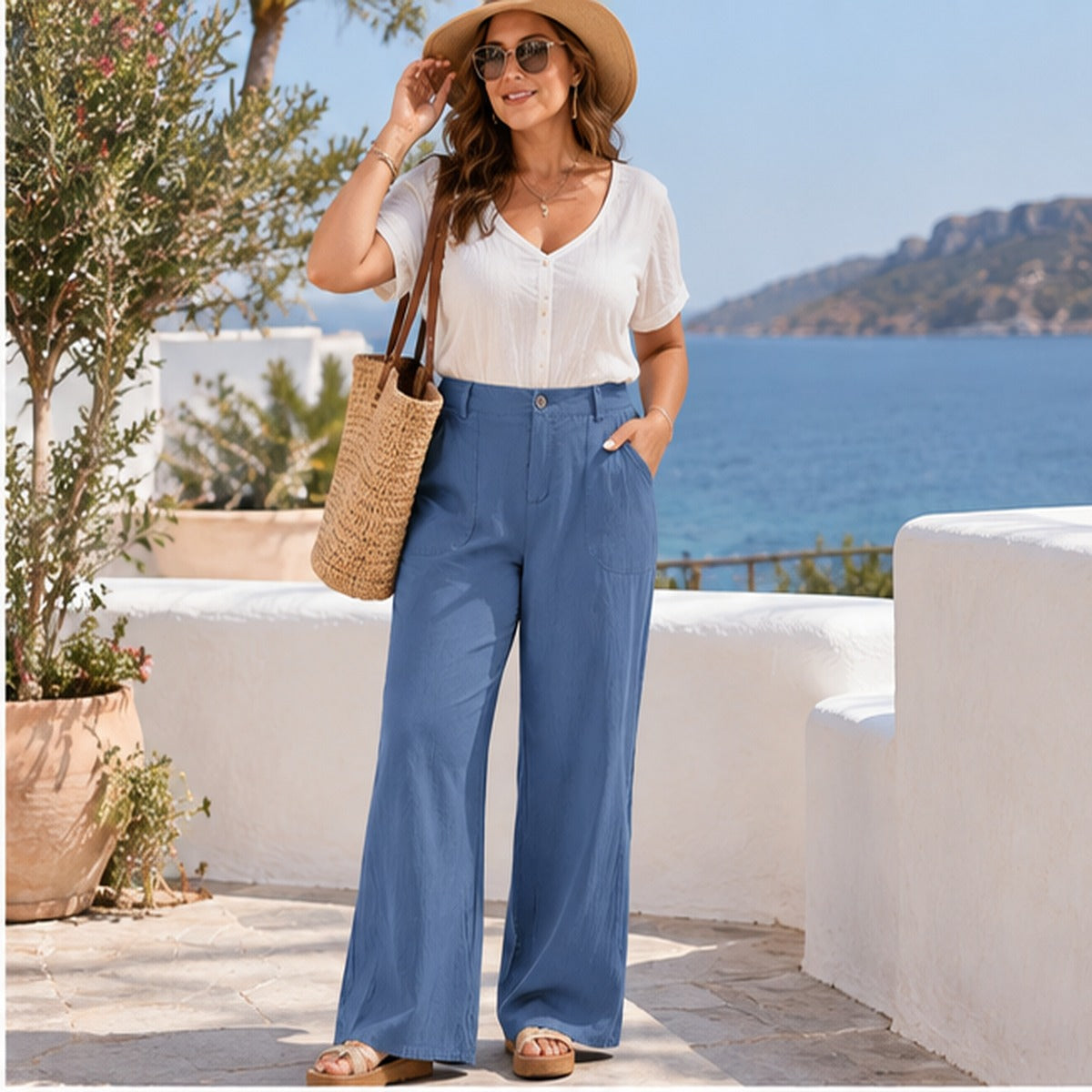 High-Waisted Straight-Leg Pants with Roomy Pockets / All-Day Comfort with a Clean, Refined Look