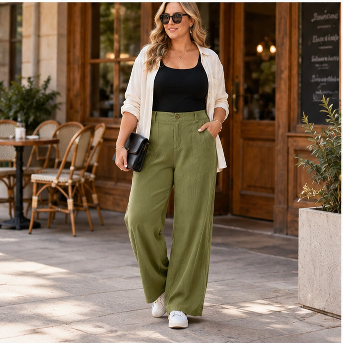 High-Waisted Straight-Leg Pants with Roomy Pockets / All-Day Comfort with a Clean, Refined Look