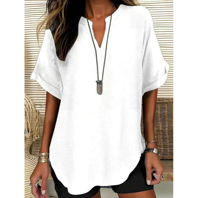 👕Fashion Loose Solid Color Short Sleeve Top