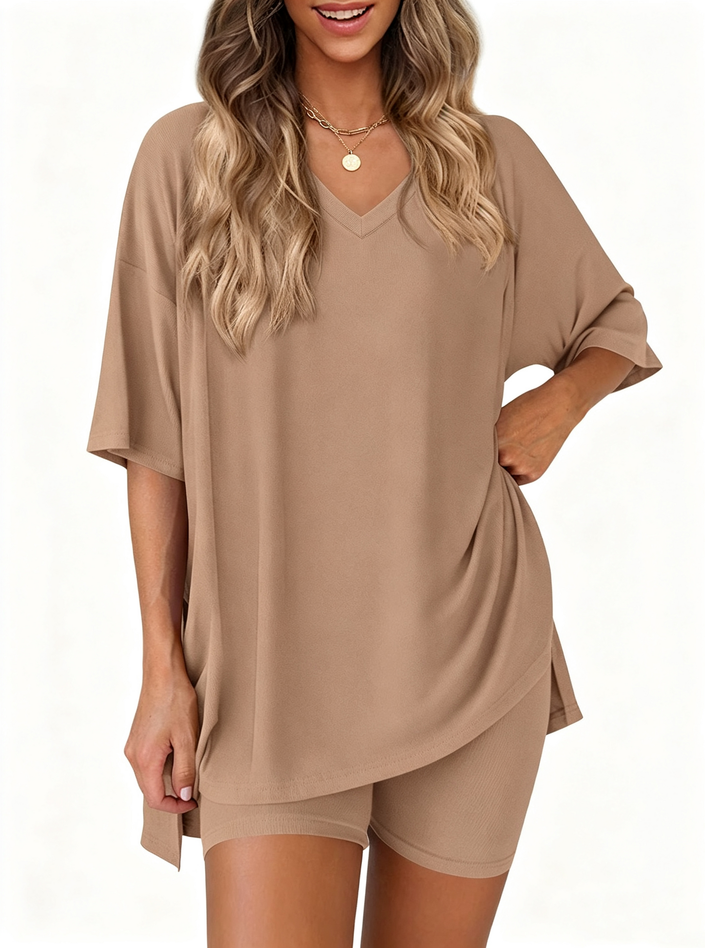 Effortless Summer Lounge Set Oversized Tee + Biker Shorts