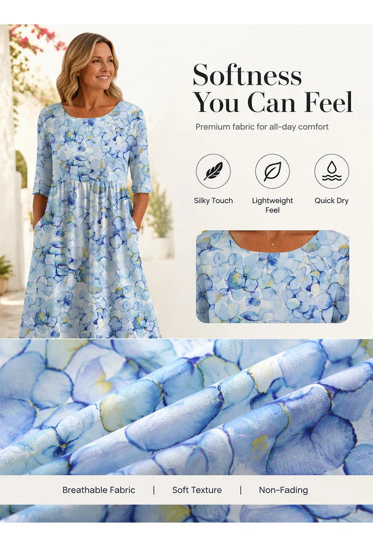 ✨Trending Now 👗 Women's Short Sleeve Printed Dress with Pockets