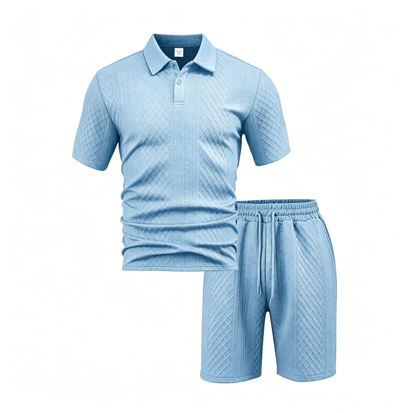 Men’s Diamond Pattern Turn-Down Collar Short Sleeve Top & Drawstring Shorts 2-Piece Set