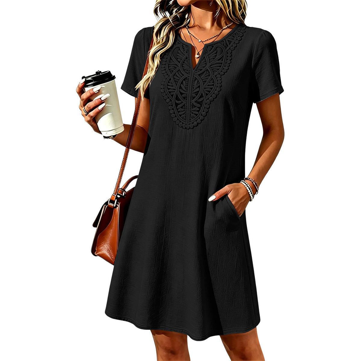 Cotton Dress with Front Embroidery & Loose Fit / Delicacy That Highlights Every Detail
