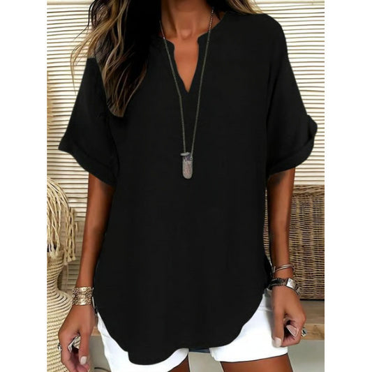 👕Fashion Loose Solid Color Short Sleeve Top