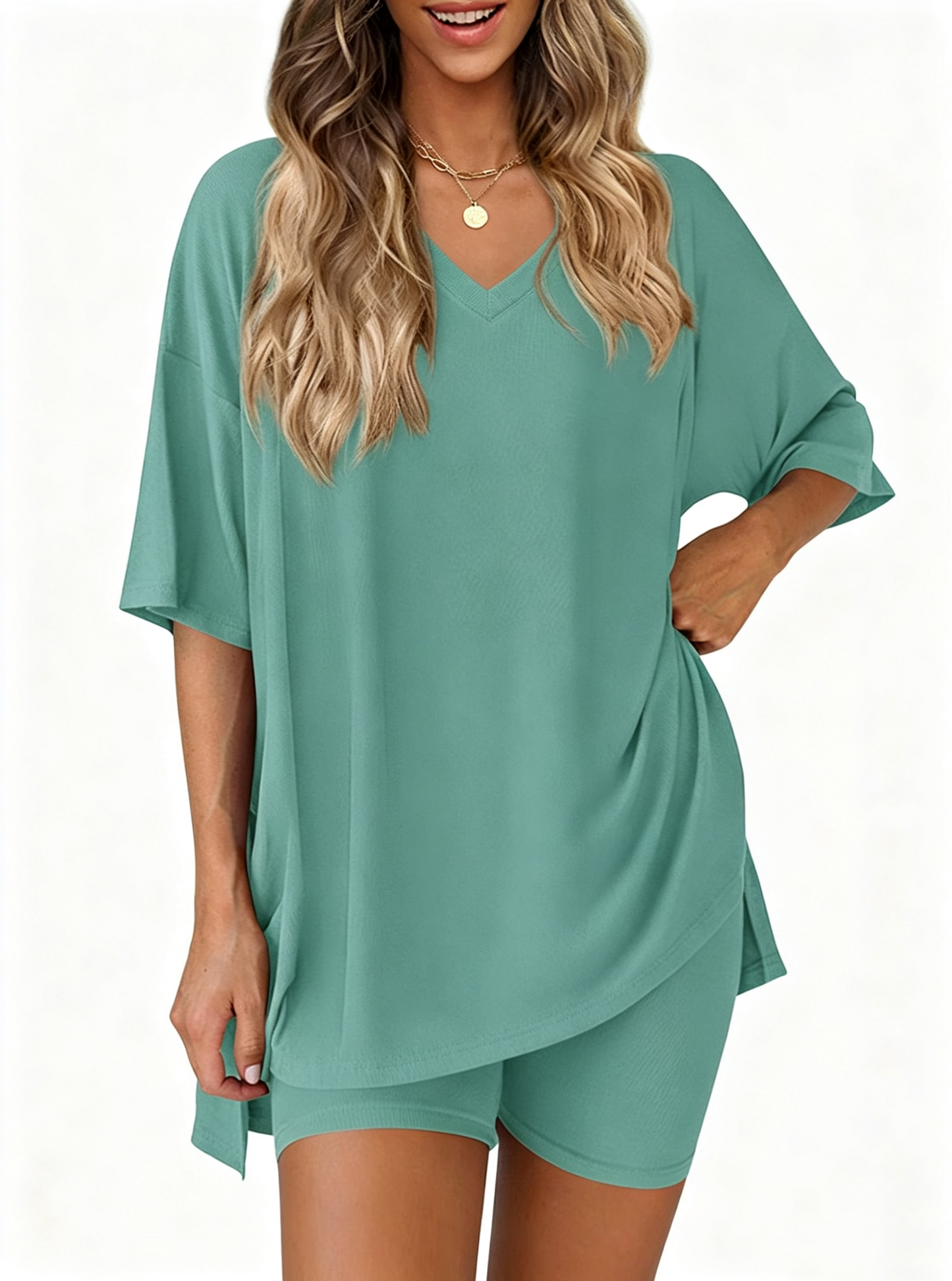 Effortless Summer Lounge Set Oversized Tee + Biker Shorts