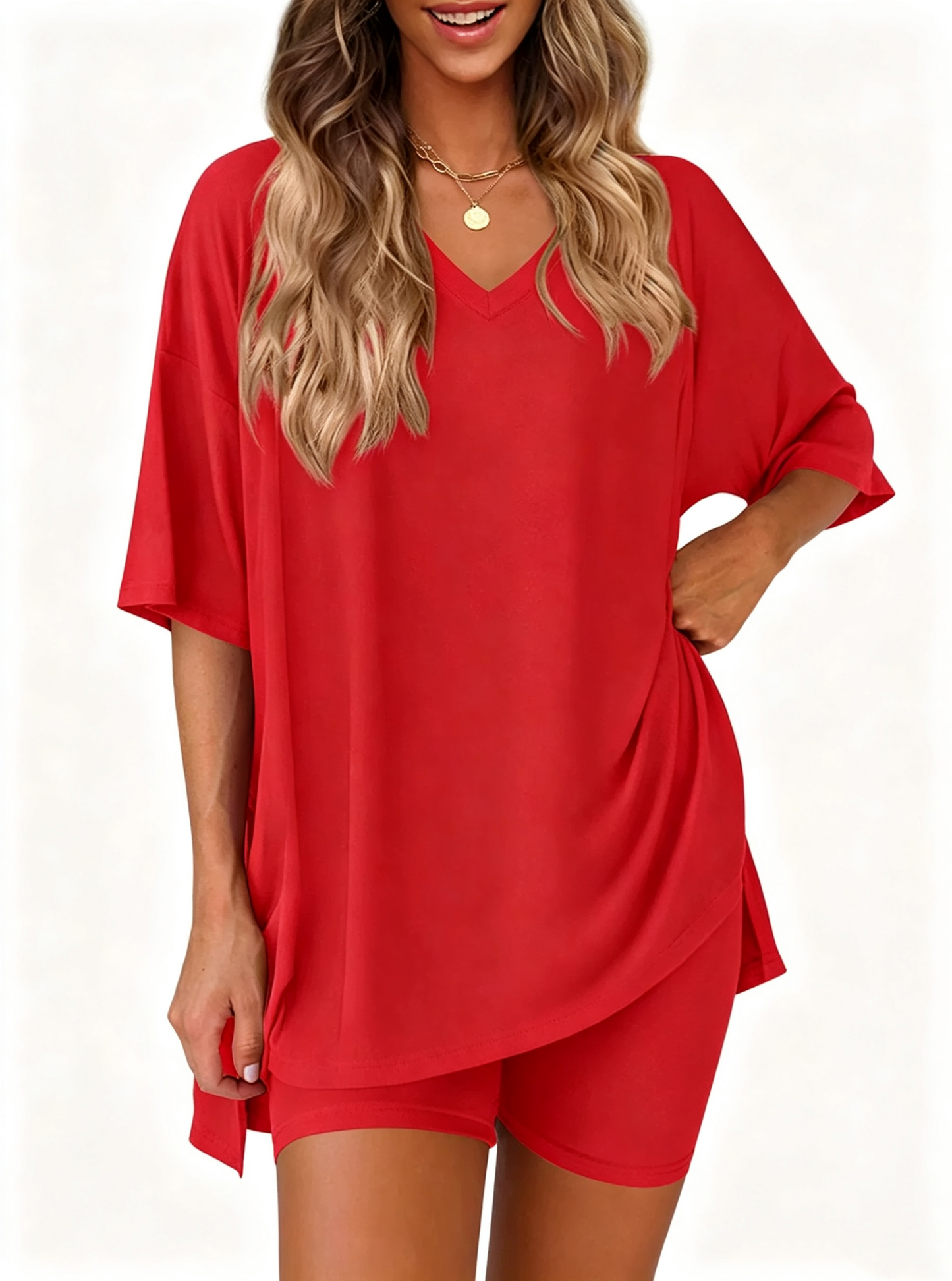 Effortless Summer Lounge Set Oversized Tee + Biker Shorts