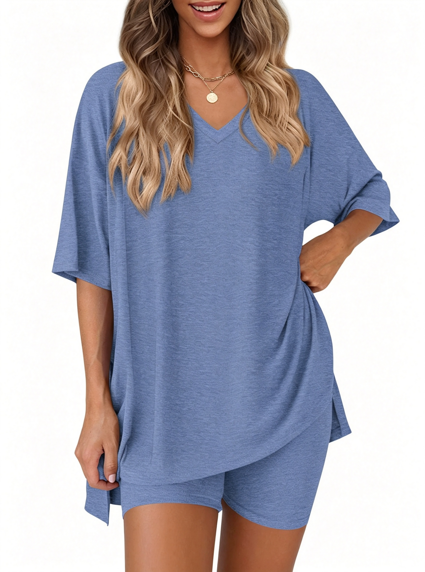 Effortless Summer Lounge Set Oversized Tee + Biker Shorts