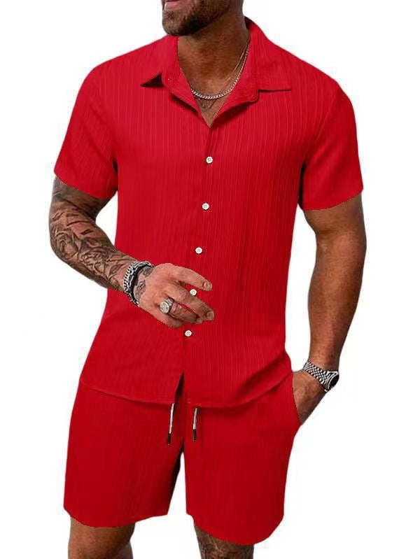 Casual Vertical Texture Short Sleeve Set For Men ☀️
