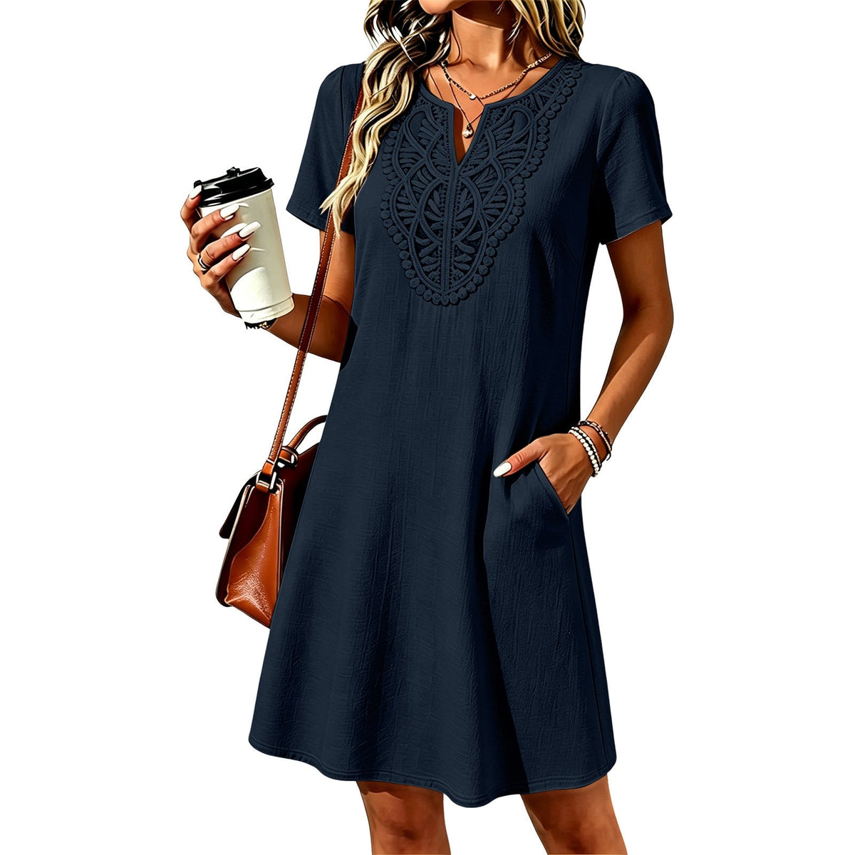 Cotton Dress with Front Embroidery & Loose Fit / Delicacy That Highlights Every Detail