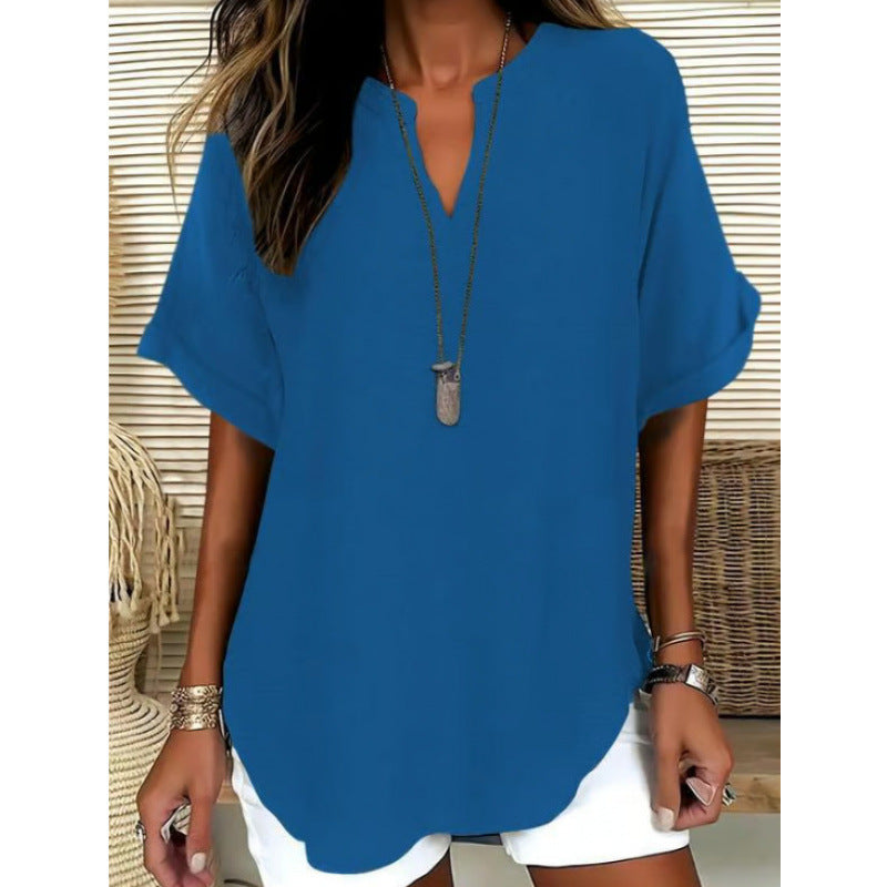 👕Fashion Loose Solid Color Short Sleeve Top