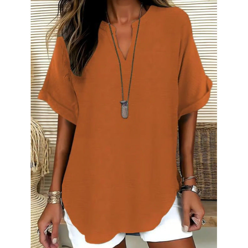 👕Fashion Loose Solid Color Short Sleeve Top