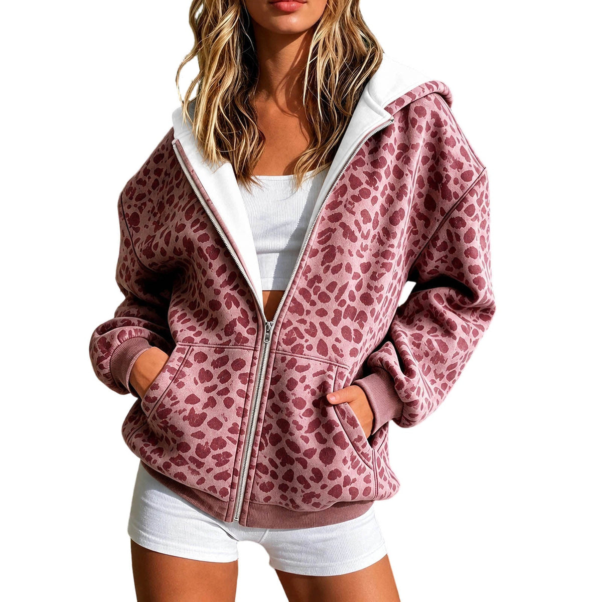🐆 Wild Detail, Easy Style | Women's Leopard Print Zip-Up Hoodie