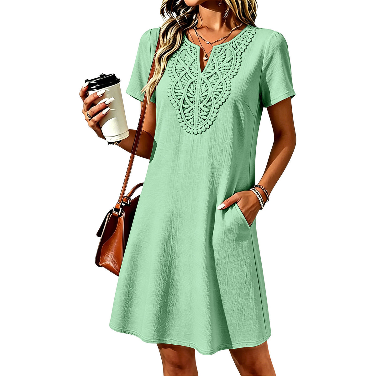 Cotton Dress with Front Embroidery & Loose Fit / Delicacy That Highlights Every Detail