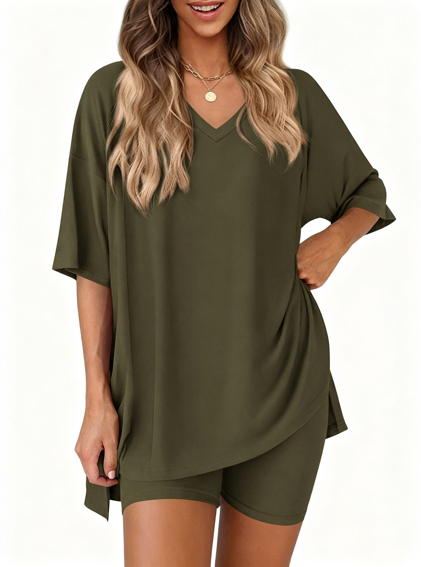 Effortless Summer Lounge Set Oversized Tee + Biker Shorts