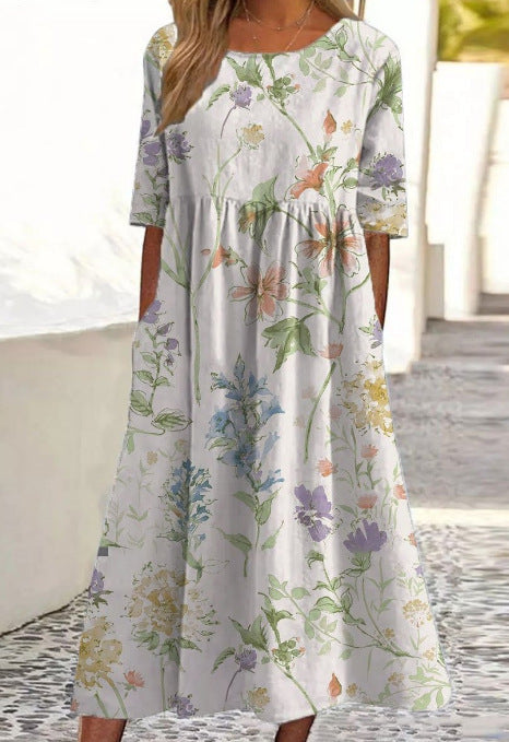 ✨Trending Now 👗 Women's Short Sleeve Printed Dress with Pockets