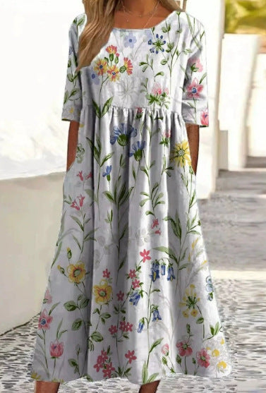 ✨Trending Now 👗 Women's Short Sleeve Printed Dress with Pockets