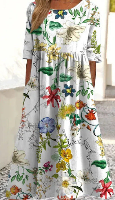 ✨Trending Now 👗 Women's Short Sleeve Printed Dress with Pockets