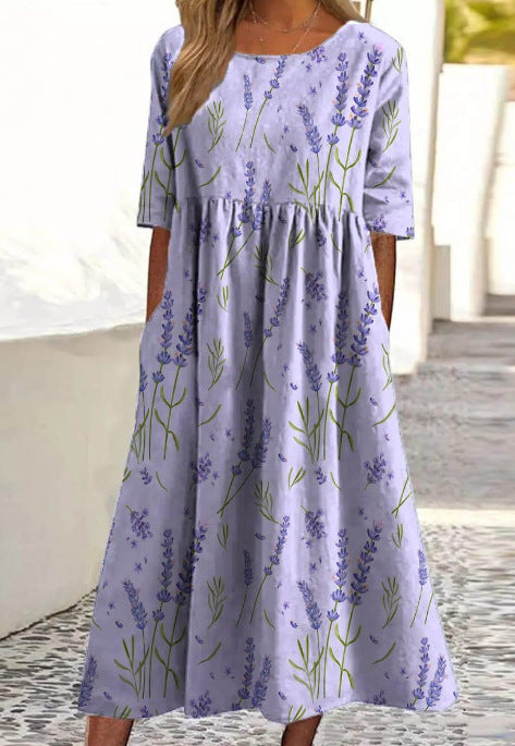 ✨Trending Now 👗 Women's Short Sleeve Printed Dress with Pockets