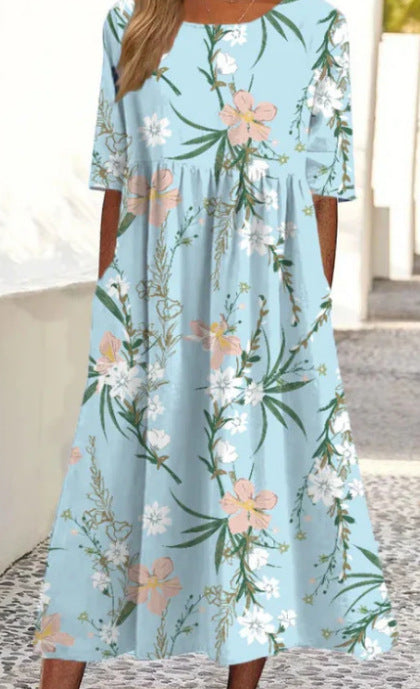 ✨Trending Now 👗 Women's Short Sleeve Printed Dress with Pockets