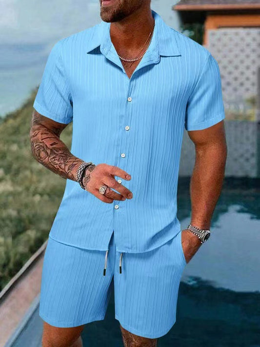 Casual Vertical Texture Short Sleeve Set For Men ☀️