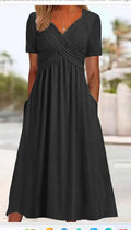 👗💙 52% OFF TODAY! ✨ Women’s V-Neck Short Sleeve Long Dress 🌸 Elegant Flowing Fit, Comfortable Fabric & Effortless Everyday Style