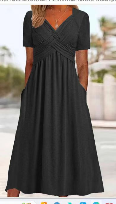 👗💙 52% OFF TODAY! ✨ Women’s V-Neck Short Sleeve Long Dress 🌸 Elegant Flowing Fit, Comfortable Fabric & Effortless Everyday Style