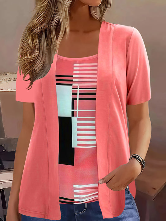 Women's Color-Block Fake Two Piece Top