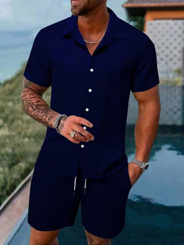 Casual Vertical Texture Short Sleeve Set For Men ☀️