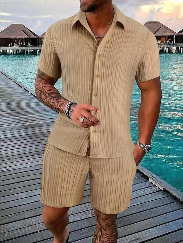 Casual Vertical Texture Short Sleeve Set For Men ☀️