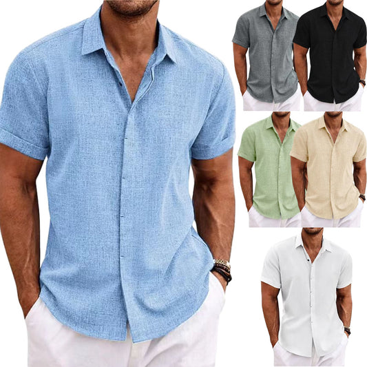 Men's linen short sleeve button-up shirt - White