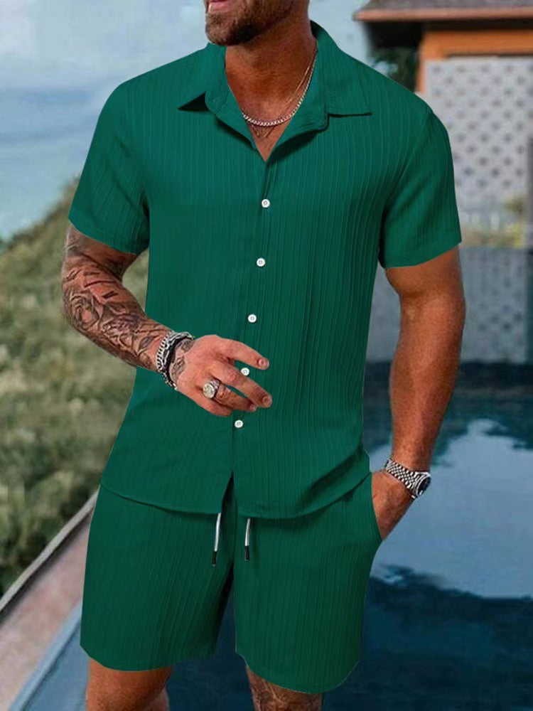 Casual Vertical Texture Short Sleeve Set For Men ☀️
