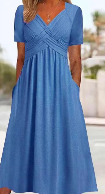 ✨ Women’s V-Neck Short Sleeve Long Dress 🌸 Elegant Flowing Fit, Comfortable Fabric & Effortless Everyday Style