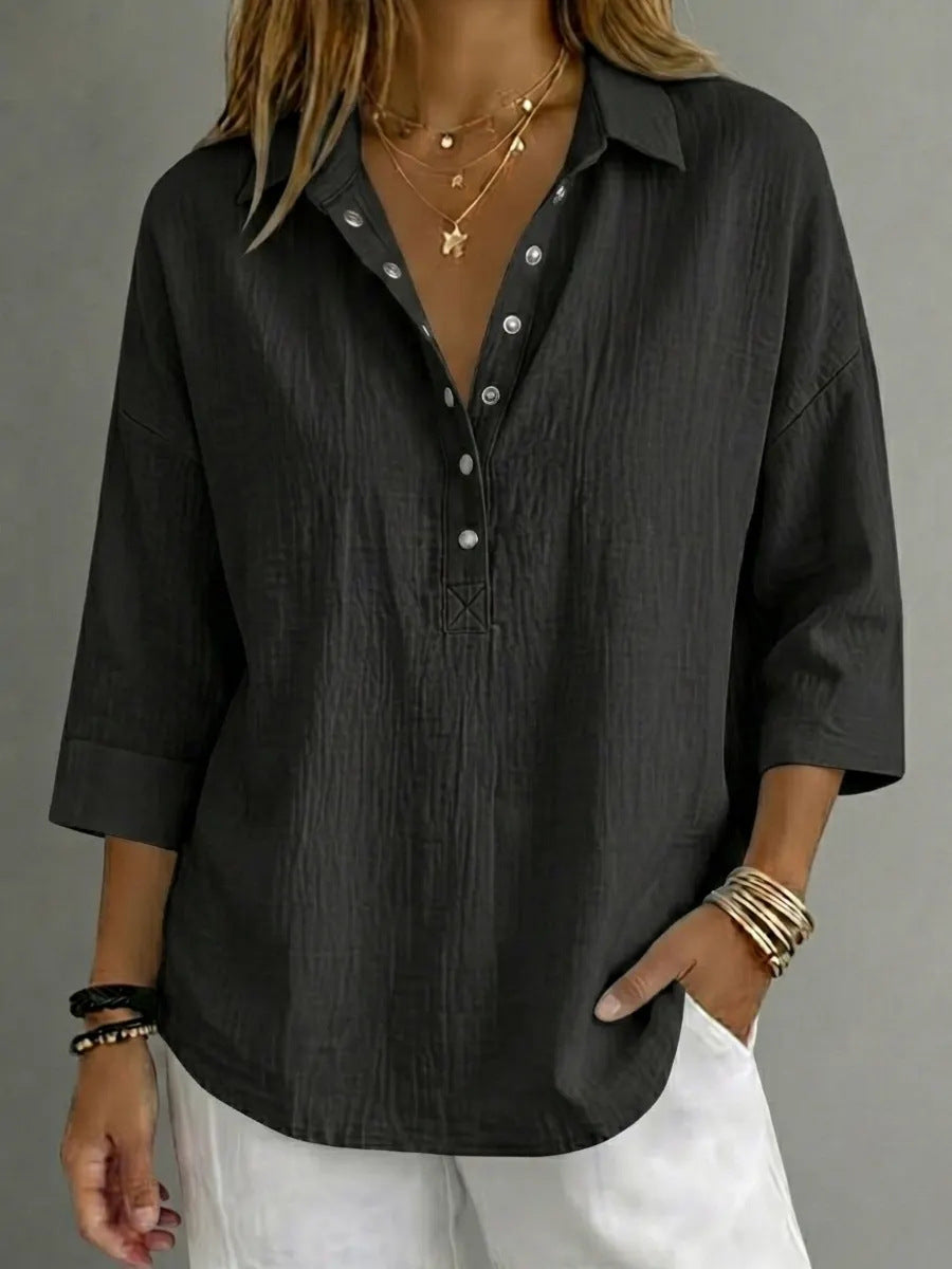 New Arrival🔥 Women's Casual Linen Blend Henley 3/4 Sleeve Shirt